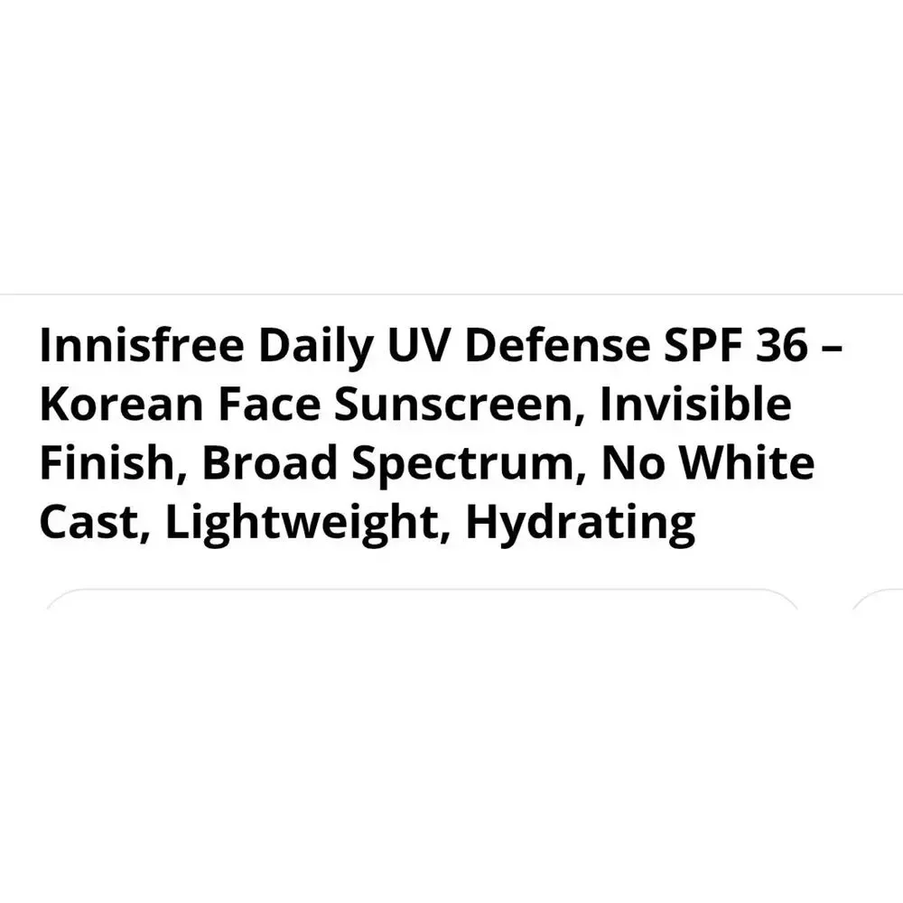Innisfree Daily UV Defense Sunscreen SPF 36 Broad Spectrum No White Cast 50 mL